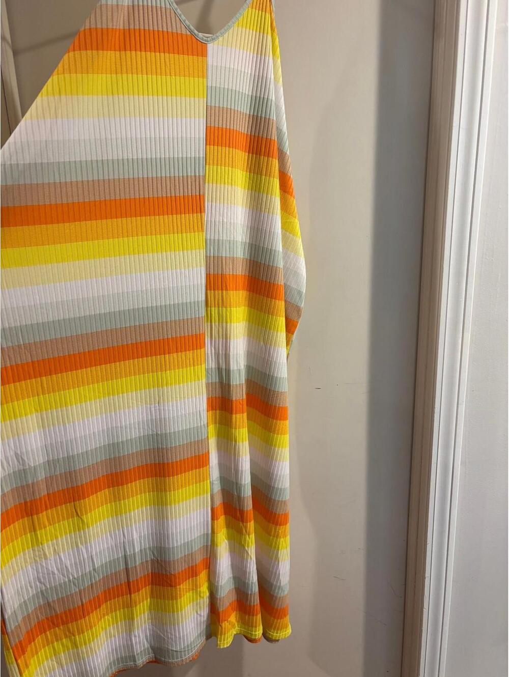 Love In Striped Maxi Dress Colorful Pleated Swing Dress Flowy Summer Beach Large - Picture 5 of 5